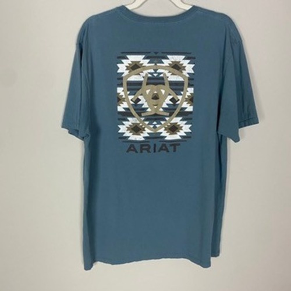 Ariat Men's Blue Short Sleeve T-Shirt XL Graphic Western Aztec Casual‎
